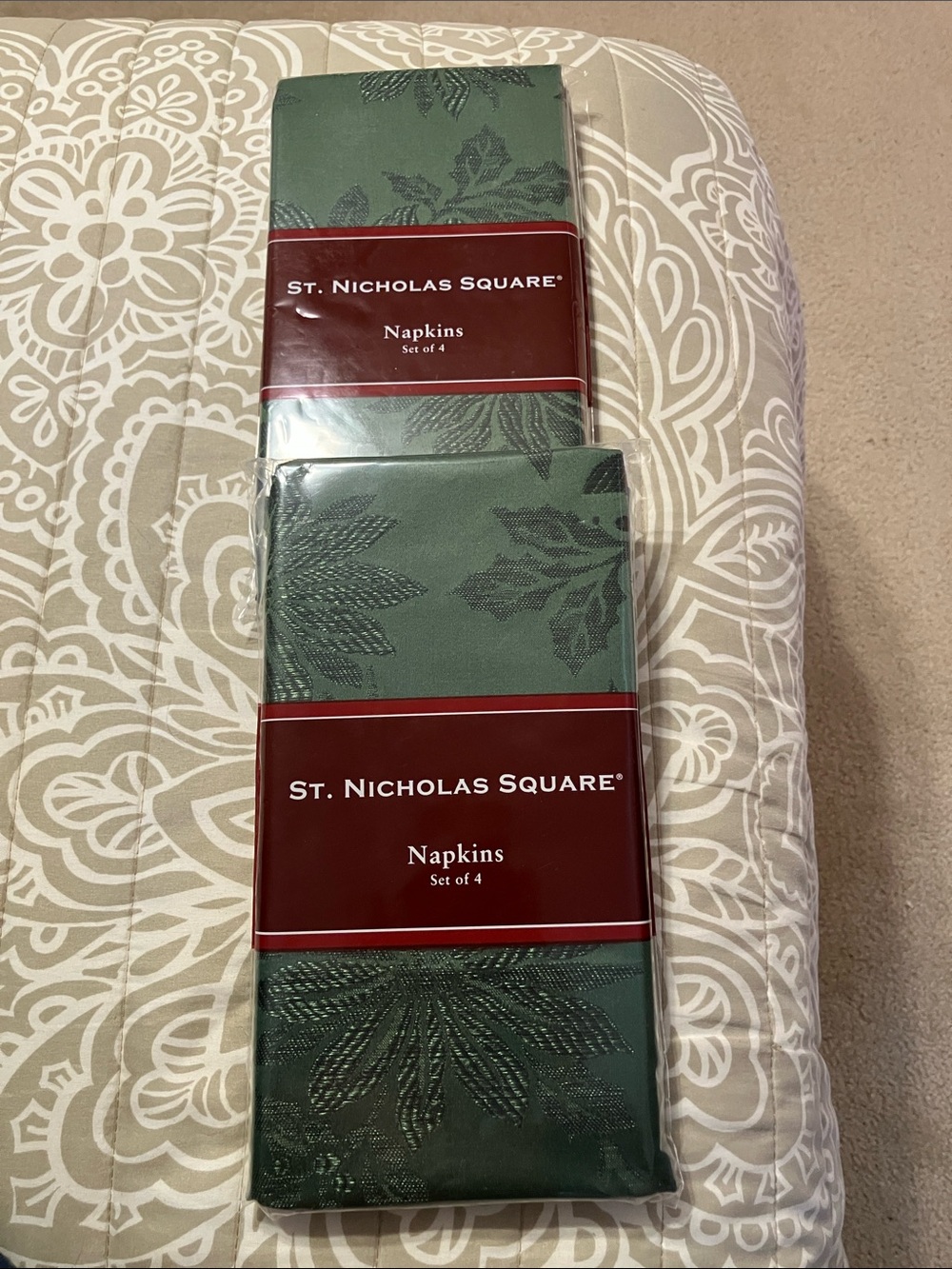 St. Nicholas Square Forest Green Embossed Holiday Napkins - 2 Sets of 4